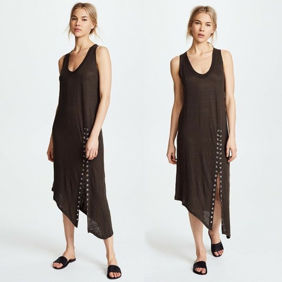 IRO Dresses & Skirts - IRO Karossi Lace Up Dress Scoop Neck Tank Midi Burnout Jersey Linen Brown Small
